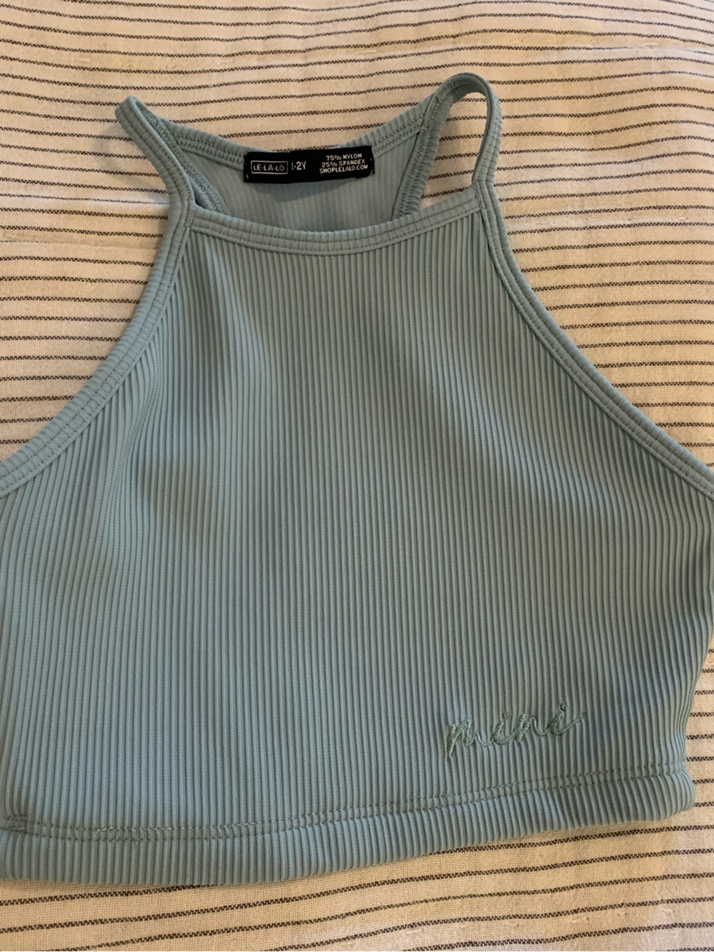 LeLaLo Ribbed Light Blue Cropped Tank Top